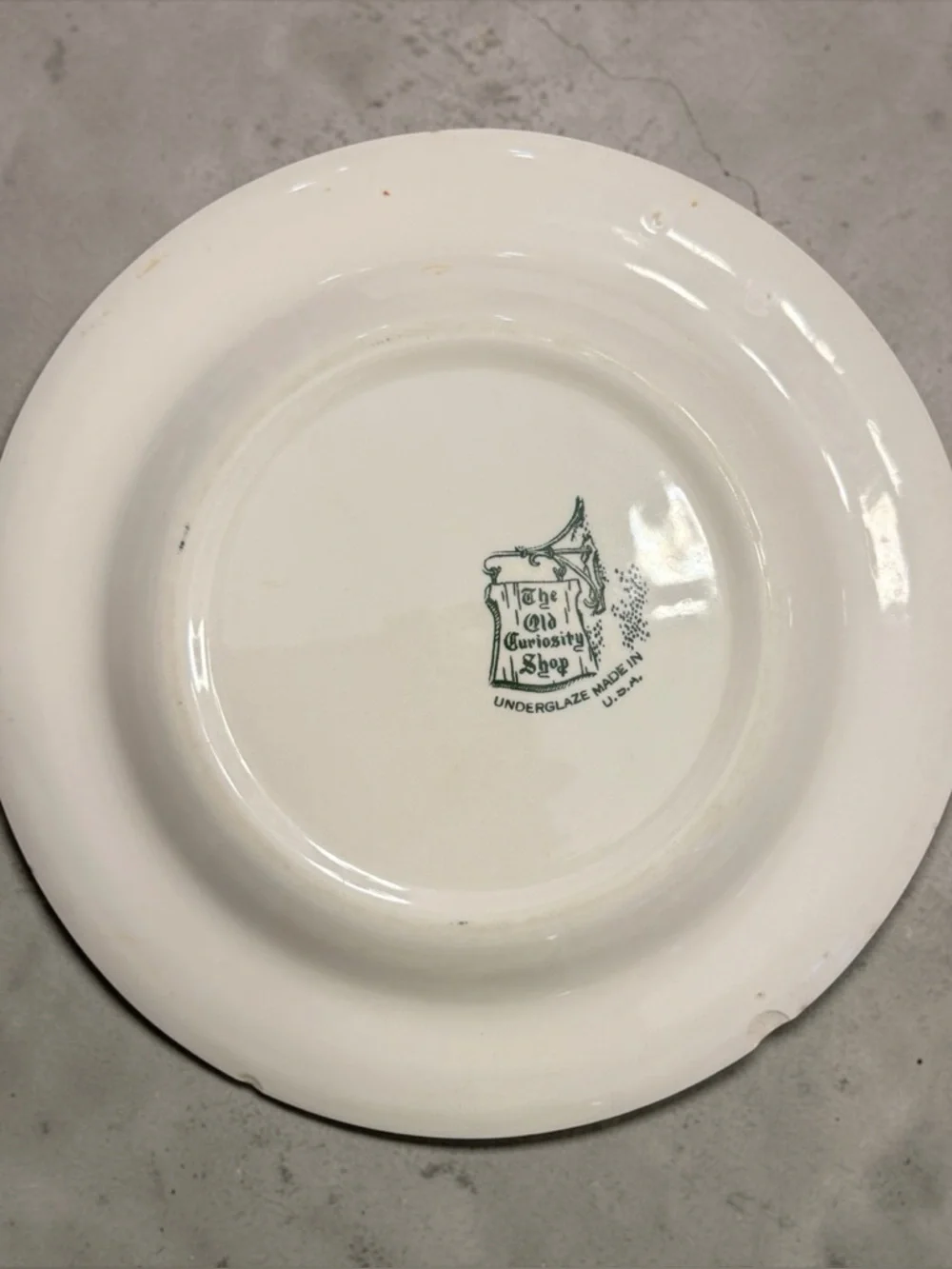 VTG Royal China The Old Curiosity Shop Green Transferware Dinner Plate 10”